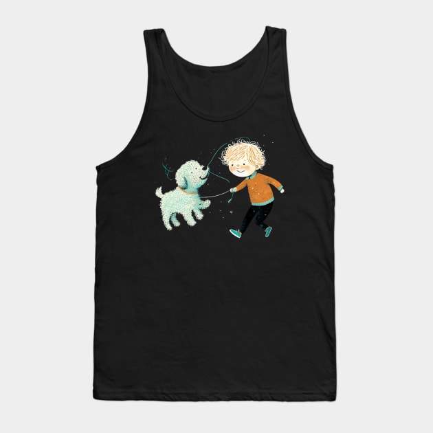 Cute Boy Running With Dog Cartoon Tank Top by Perfect Spot